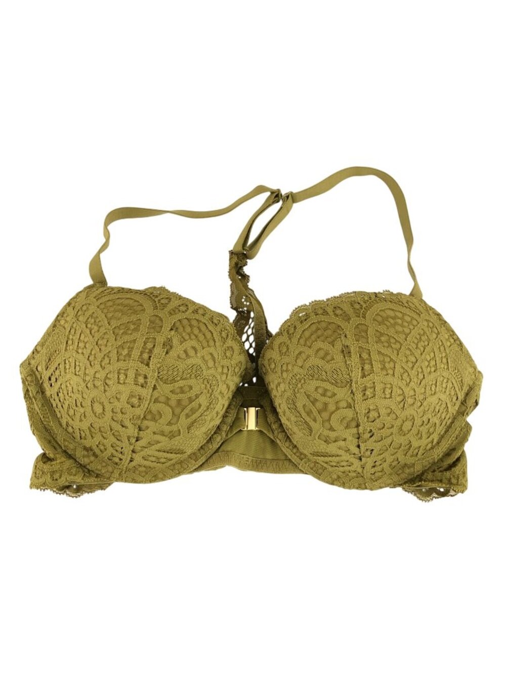 Auden Bra The Radiant Plunge Push-Up Lace Front Closure Lace Overlay Green 32C